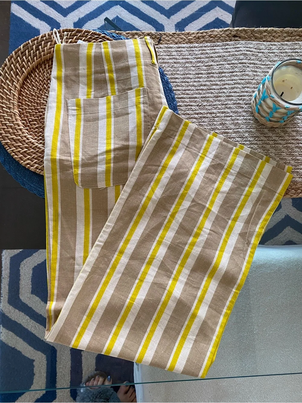ZARA Striped Linen Blend Wide-Leg Trousers in Beige and Yellow! 🐚